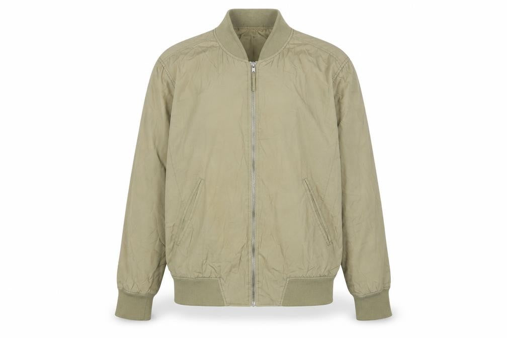 Front view of Topman men’s green bomber jacket jacket, size M, zip