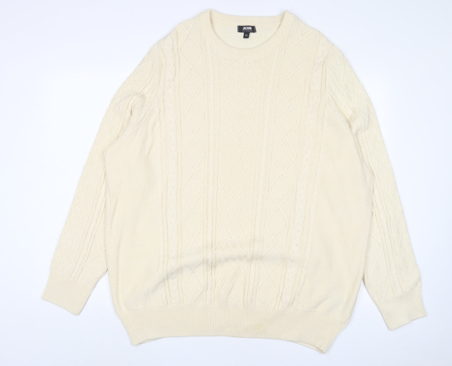 Jacamo Mens Ivory Crew Neck Cotton Pullover Jumper Size 2XL Long Sleeve