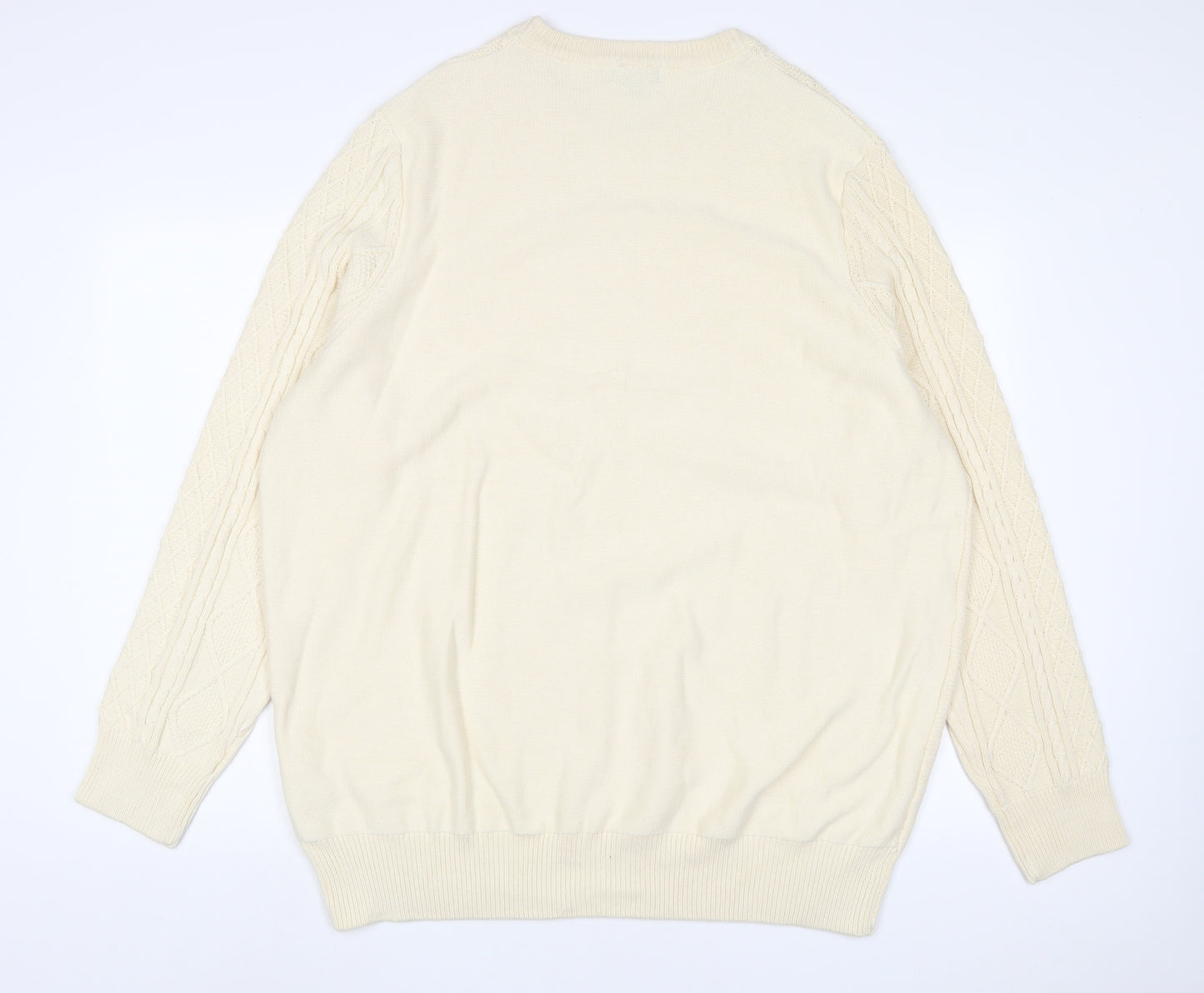 Jacamo Mens Ivory Crew Neck Cotton Pullover Jumper Size 2XL Long Sleeve