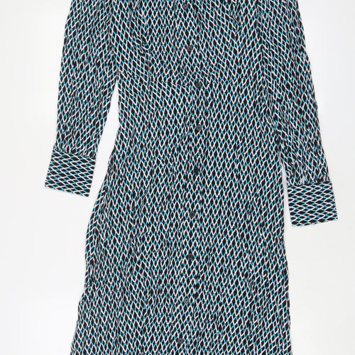 Marks and Spencer Womens Multicoloured Geometric Viscose A-Line Size 6 Collared Button