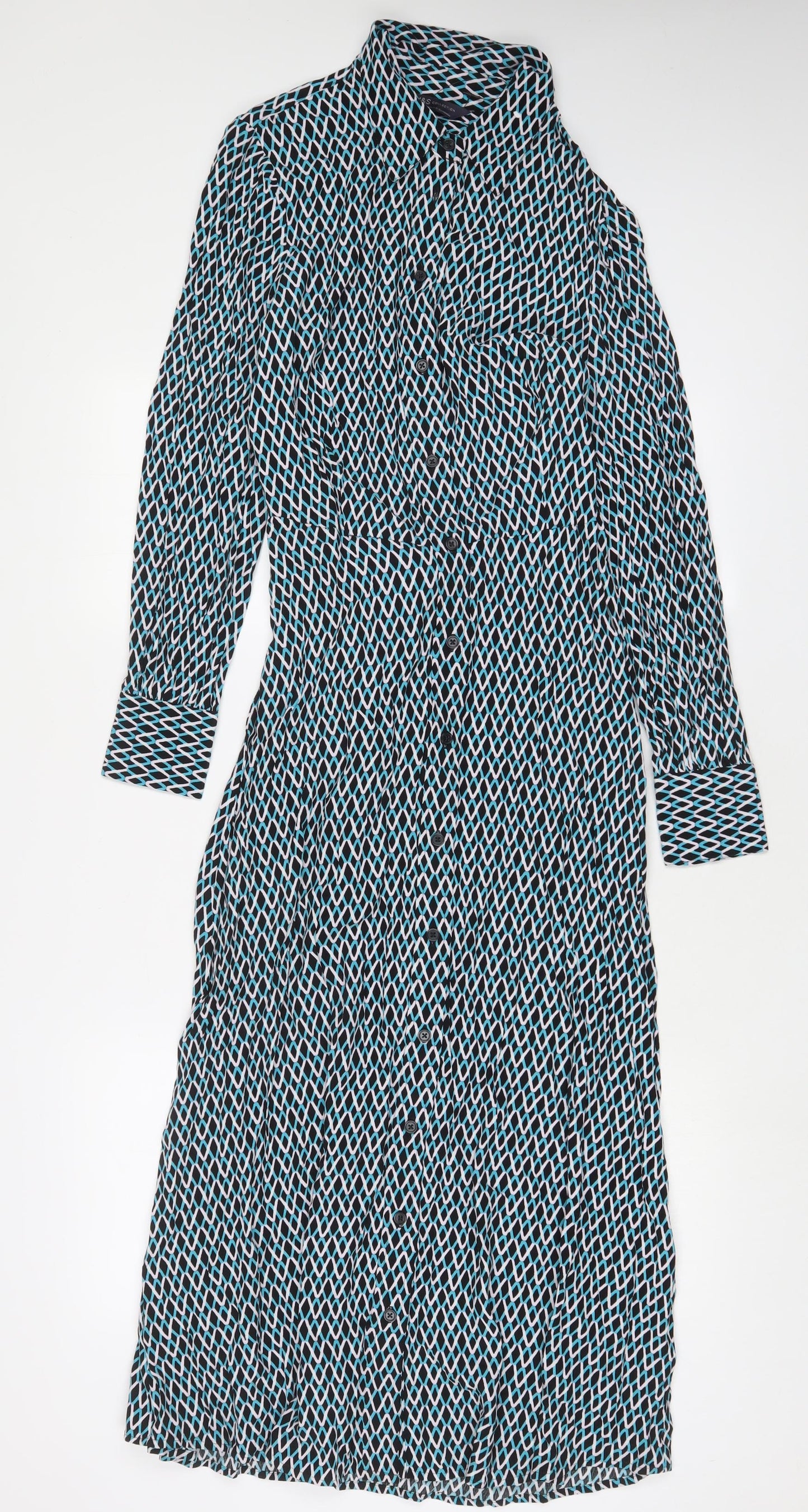 Marks and Spencer Womens Multicoloured Geometric Viscose A-Line Size 6 Collared Button