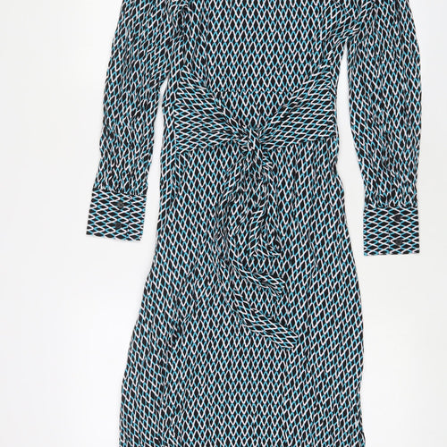 Marks and Spencer Womens Multicoloured Geometric Viscose A-Line Size 6 Collared Button