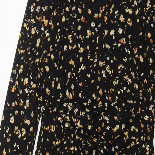 Topshop Womens Black Floral Polyester A-Line Size 8 Round Neck Button