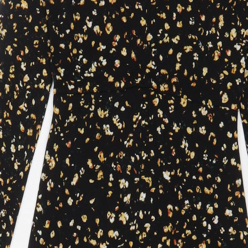 Topshop Womens Black Floral Polyester A-Line Size 8 Round Neck Button