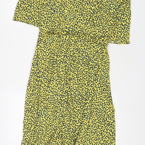 NEXT Womens Yellow Geometric Viscose Wrap Dress Size 16 V-Neck Tie