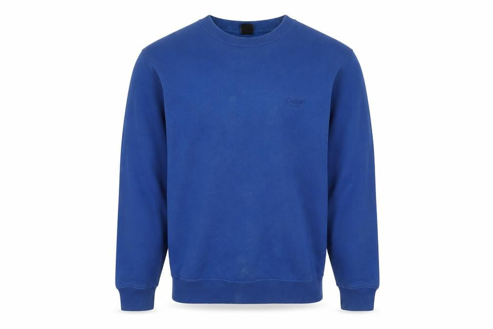 Front view of Cotton Traders men’s blue cotton pullover sweatshirt, size S