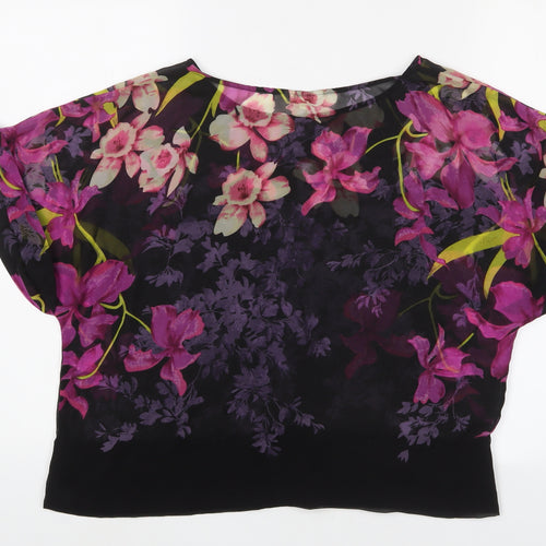 Monsoon Womens Purple Floral Polyester Basic T-Shirt Size M Crew Neck
