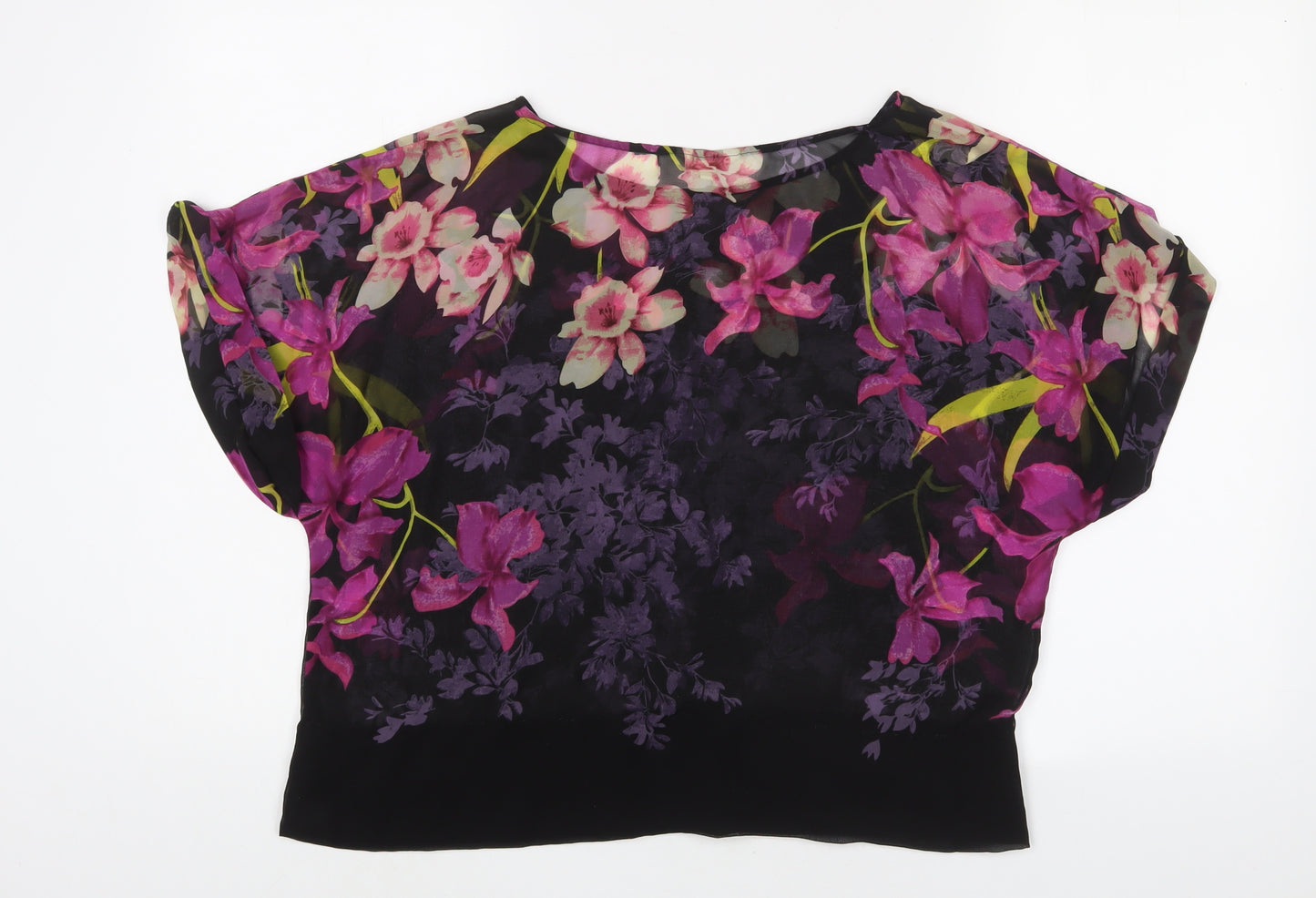 Monsoon Womens Purple Floral Polyester Basic T-Shirt Size M Crew Neck