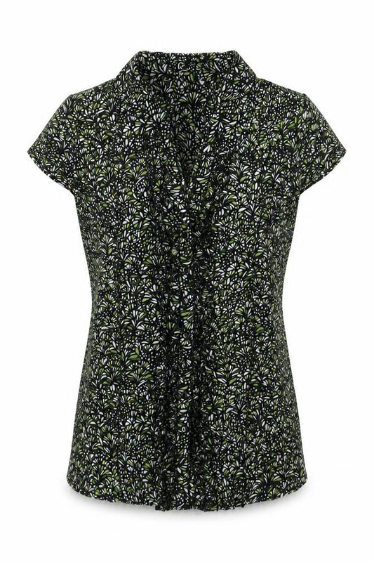 Front view of Per Se women’s red geometric polyester basic button-up, size UK 14, collared - pleated