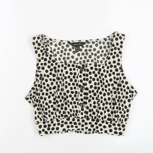 New Look Womens Beige Polka Dot Polyester Cropped Tank Size 10 Scoop Neck