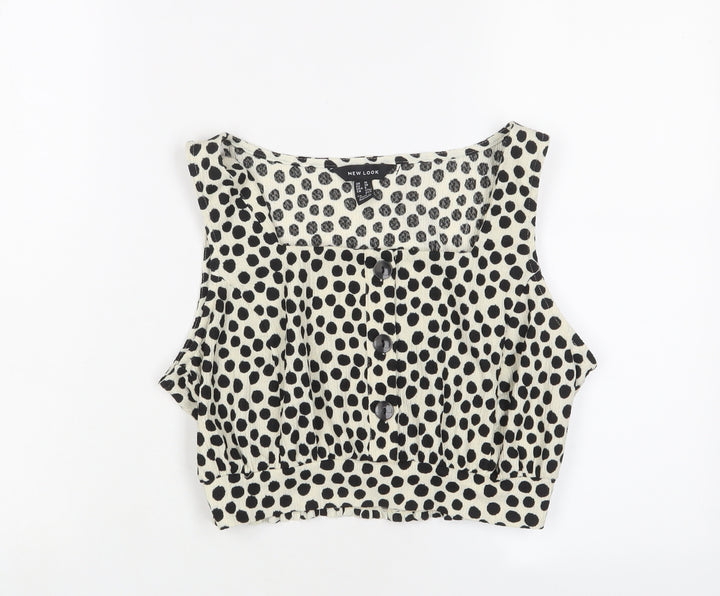 New Look Womens Beige Polka Dot Polyester Cropped Tank Size 10 Scoop Neck