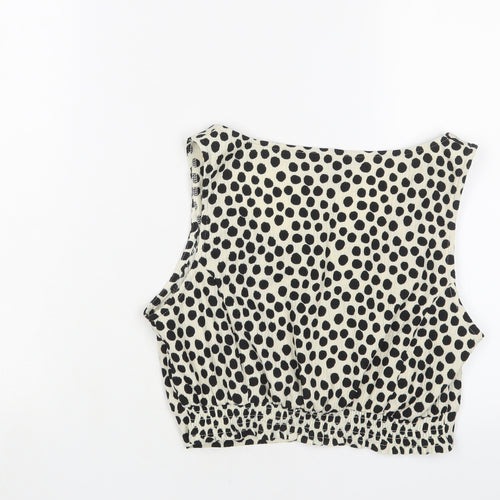 New Look Womens Beige Polka Dot Polyester Cropped Tank Size 10 Scoop Neck