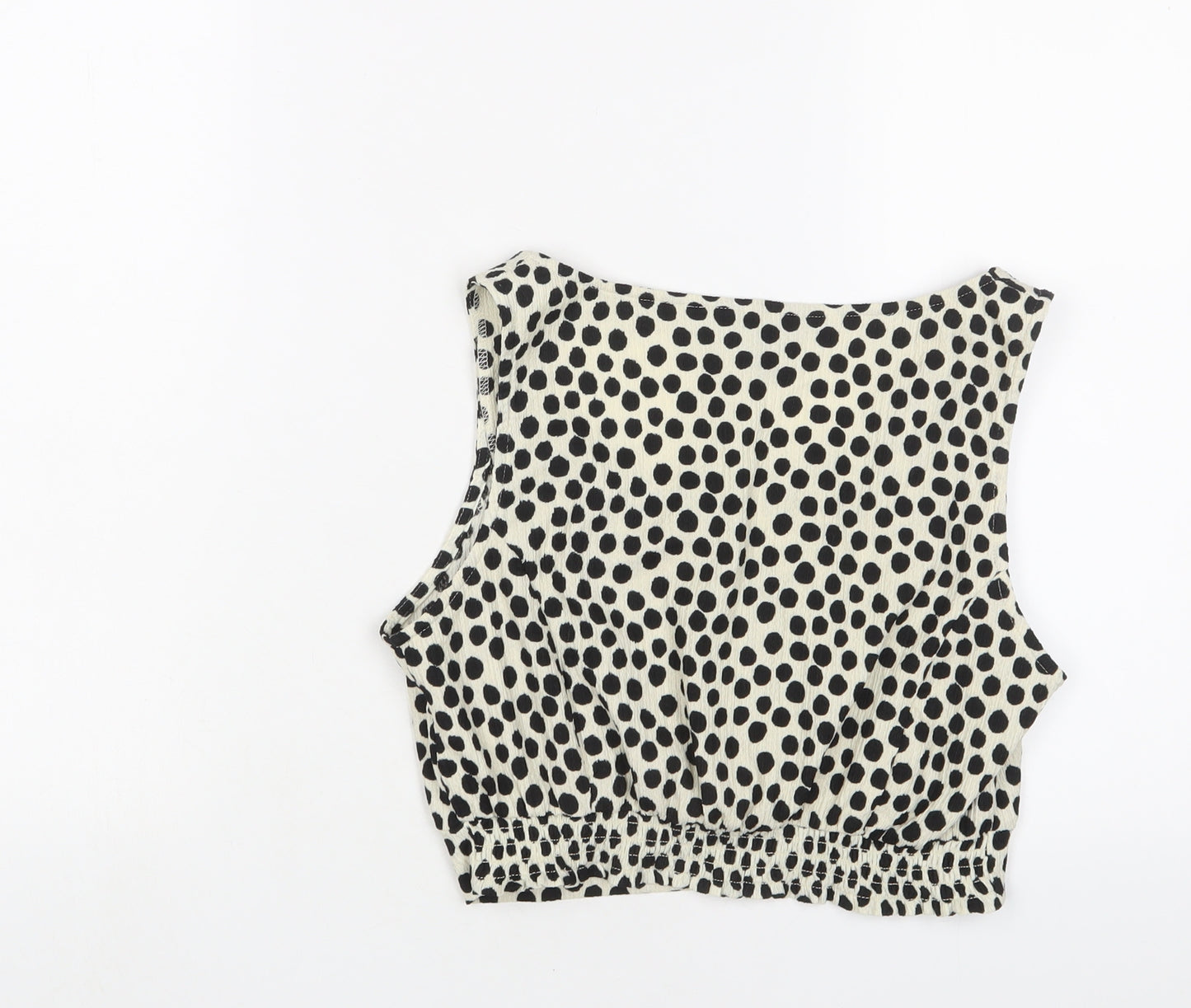 New Look Womens Beige Polka Dot Polyester Cropped Tank Size 10 Scoop Neck