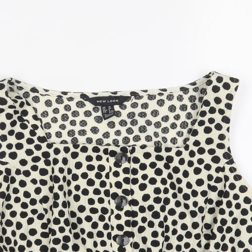 New Look Womens Beige Polka Dot Polyester Cropped Tank Size 10 Scoop Neck