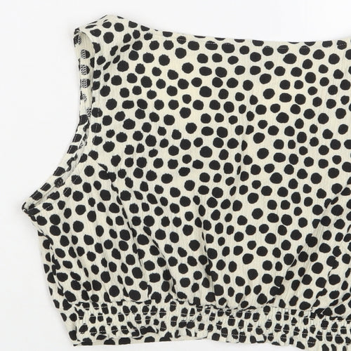 New Look Womens Beige Polka Dot Polyester Cropped Tank Size 10 Scoop Neck