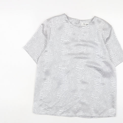 Berkertex Womens Silver Animal Print Polyester Basic T-Shirt Size 12 Crew Neck