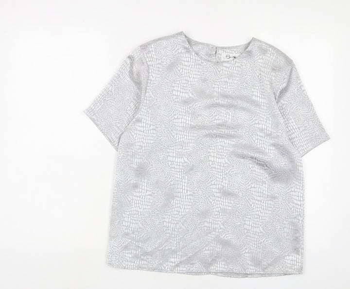 Berkertex Womens Silver Animal Print Polyester Basic T-Shirt Size 12 Crew Neck