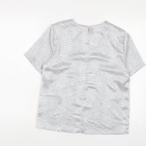 Berkertex Womens Silver Animal Print Polyester Basic T-Shirt Size 12 Crew Neck
