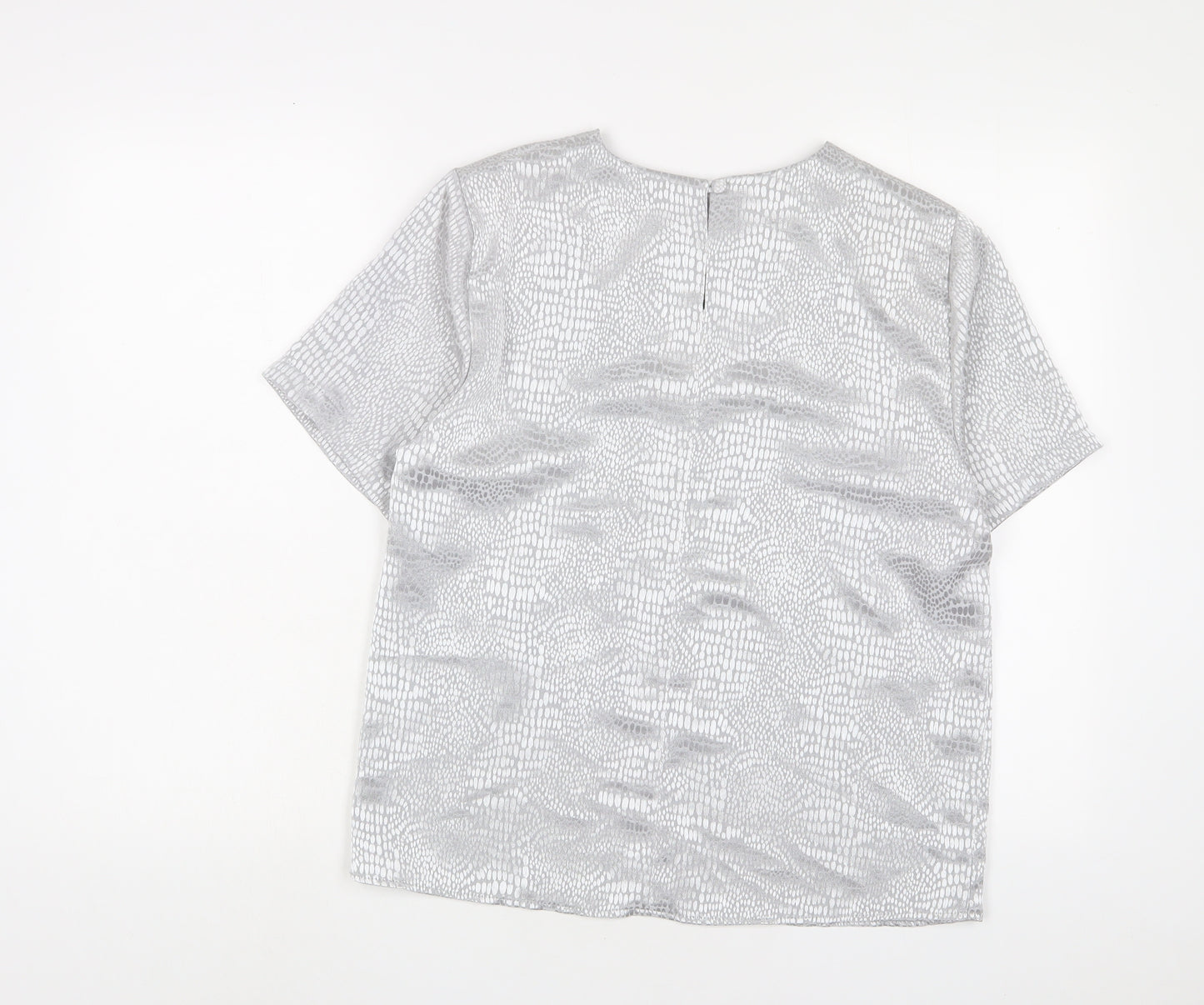 Berkertex Womens Silver Animal Print Polyester Basic T-Shirt Size 12 Crew Neck