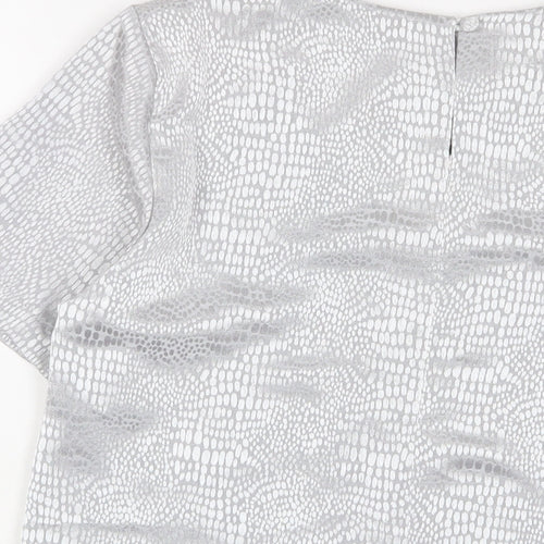 Berkertex Womens Silver Animal Print Polyester Basic T-Shirt Size 12 Crew Neck