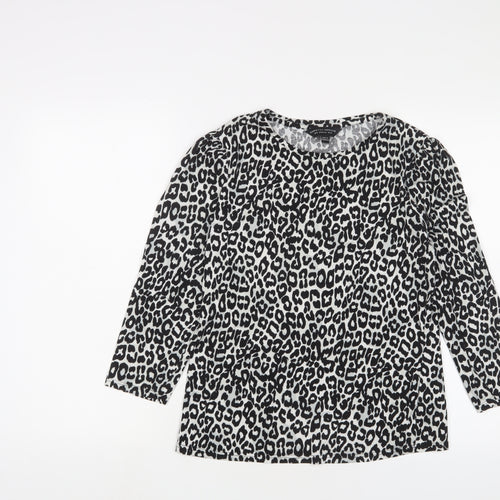 Dorothy Perkins Womens Black Animal Print Cotton Basic T-Shirt Size 12 Roll Neck