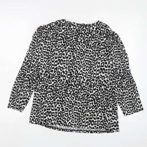 Dorothy Perkins Womens Black Animal Print Cotton Basic T-Shirt Size 12 Roll Neck