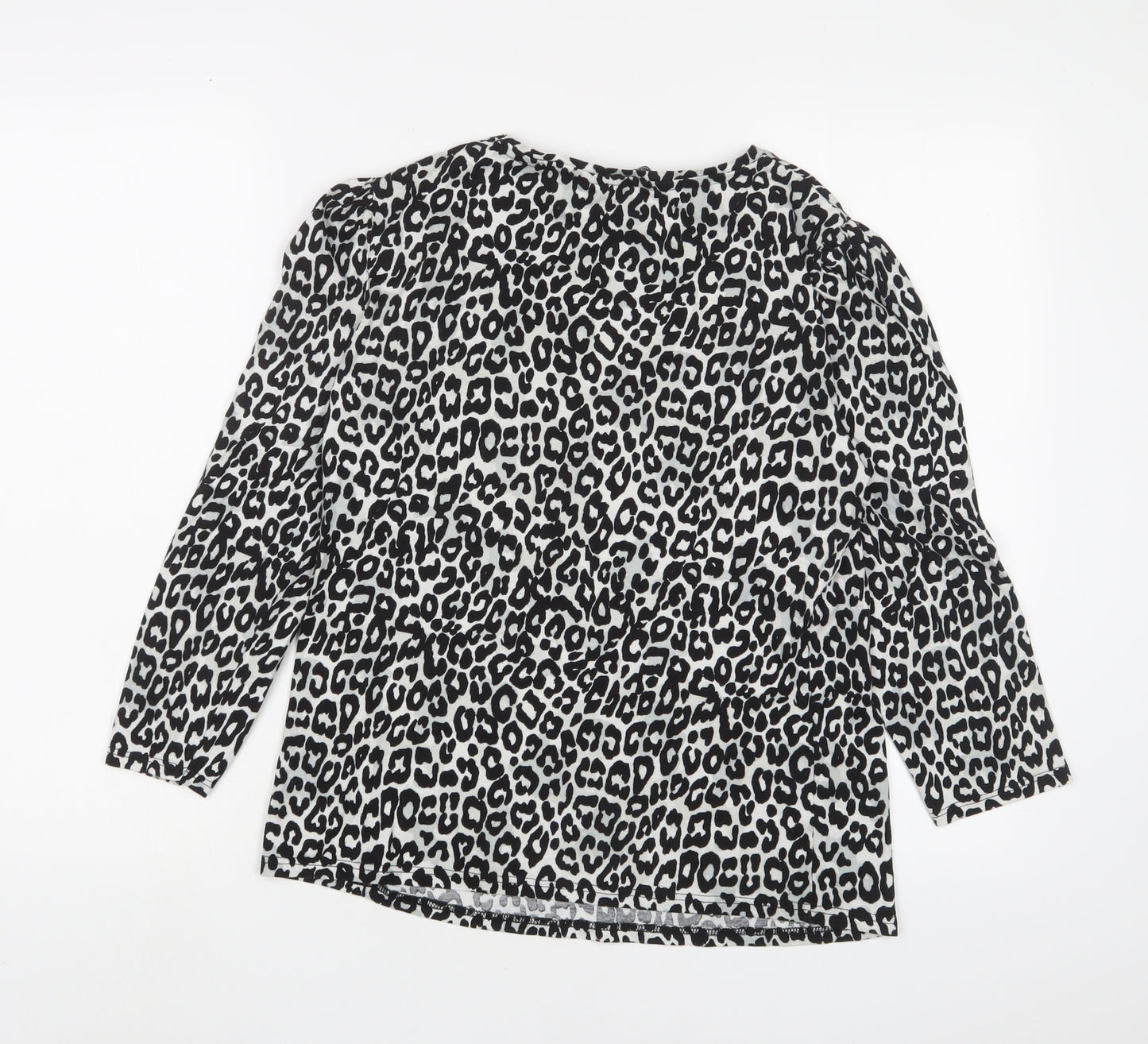 Dorothy Perkins Womens Black Animal Print Cotton Basic T-Shirt Size 12 Roll Neck
