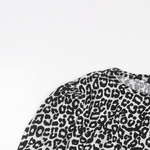 Dorothy Perkins Womens Black Animal Print Cotton Basic T-Shirt Size 12 Roll Neck