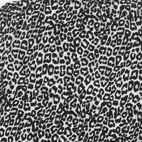 Dorothy Perkins Womens Black Animal Print Cotton Basic T-Shirt Size 12 Roll Neck