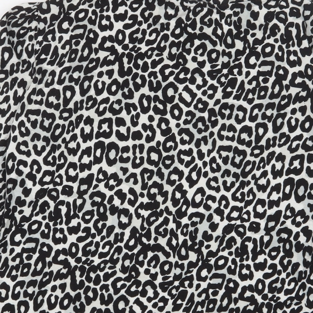 Dorothy Perkins Womens Black Animal Print Cotton Basic T-Shirt Size 12 Roll Neck