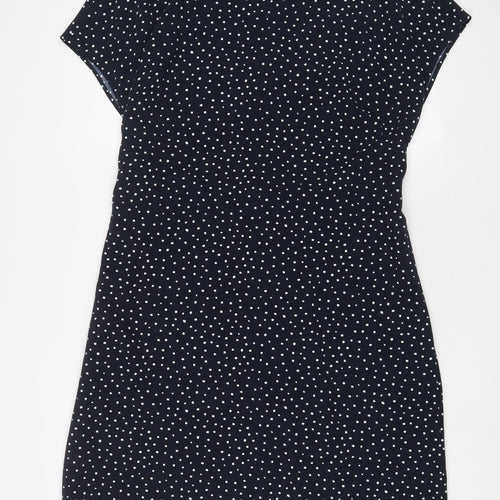 NEXT Womens Blue Geometric Polyester Sheath Size 18 Crew Neck Button