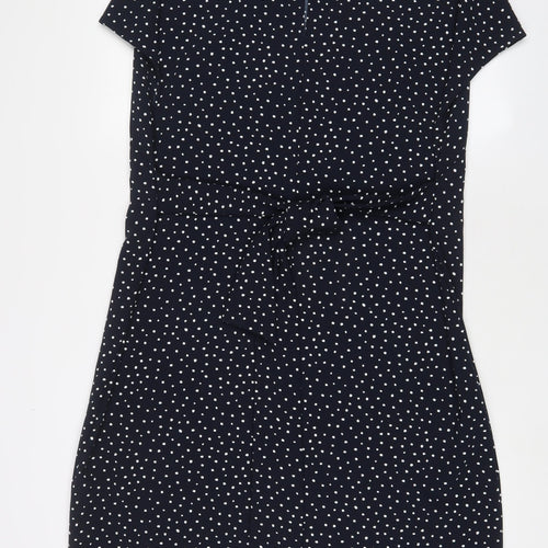 NEXT Womens Blue Geometric Polyester Sheath Size 18 Crew Neck Button
