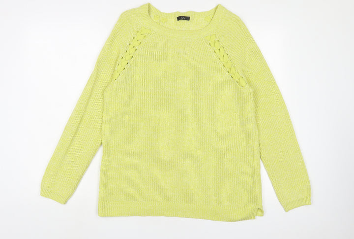 M&Co Womens Green Crew Neck Cotton Pullover Jumper Size 14