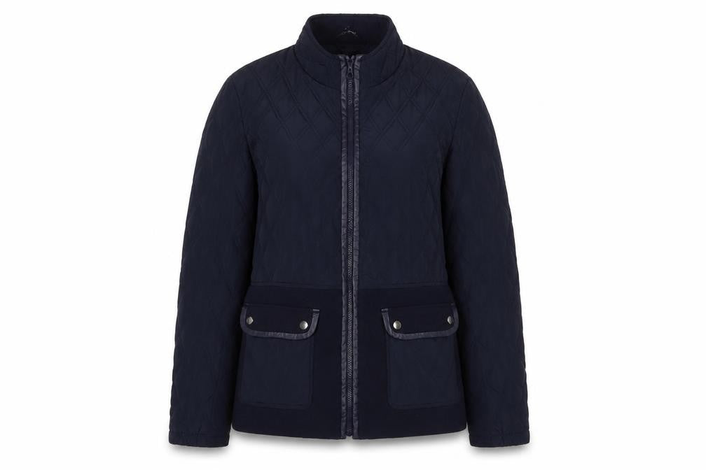 Front view of Debenhams women’s blue jacket, size UK 14, zip