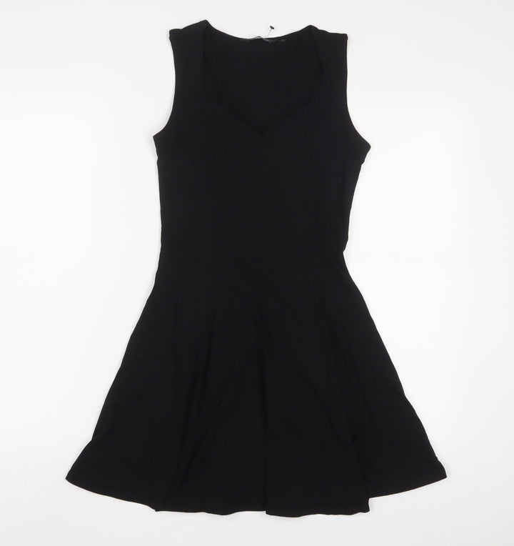 New Look Womens Black Cotton A-Line Size 8 V-Neck Pullover