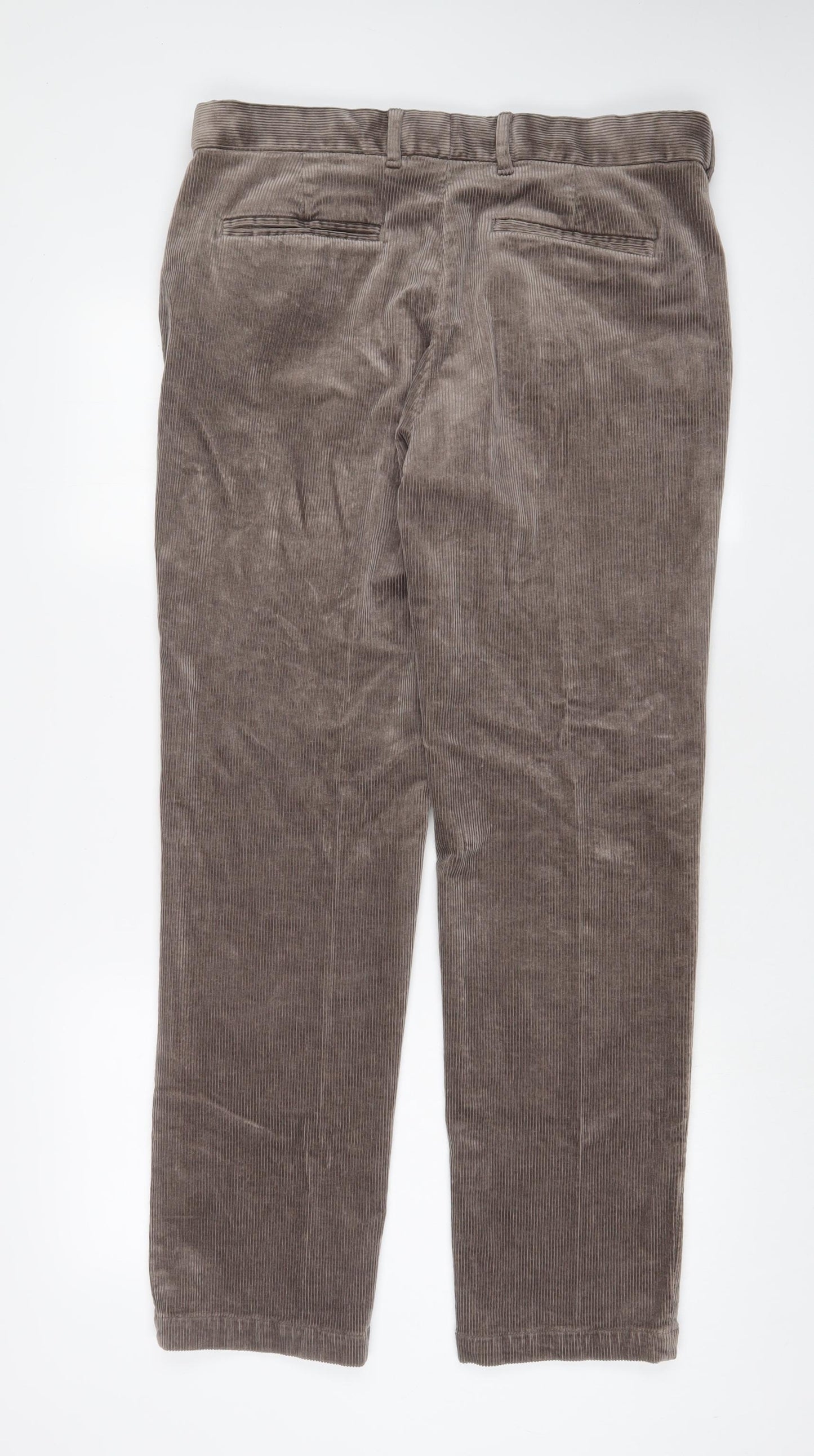 Marks and Spencer Mens Brown Cotton Trousers Size 34 in L31 in Regular Zip