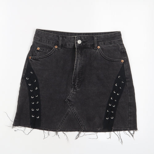 Topshop Womens Black Cotton A-Line Skirt Size 10 Zip