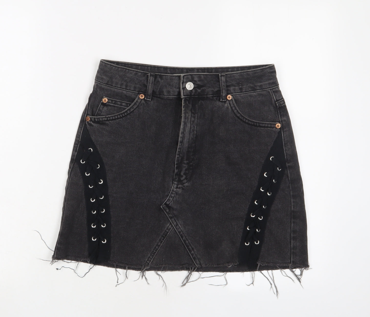 Topshop Womens Black Cotton A-Line Skirt Size 10 Zip