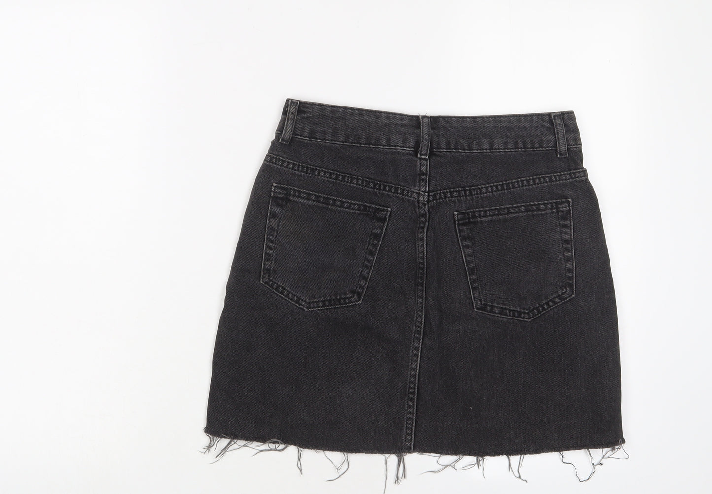 Topshop Womens Black Cotton A-Line Skirt Size 10 Zip