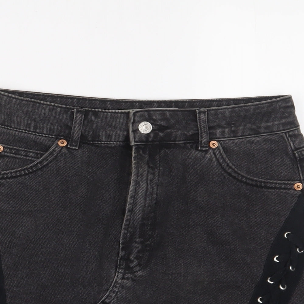 Topshop Womens Black Cotton A-Line Skirt Size 10 Zip