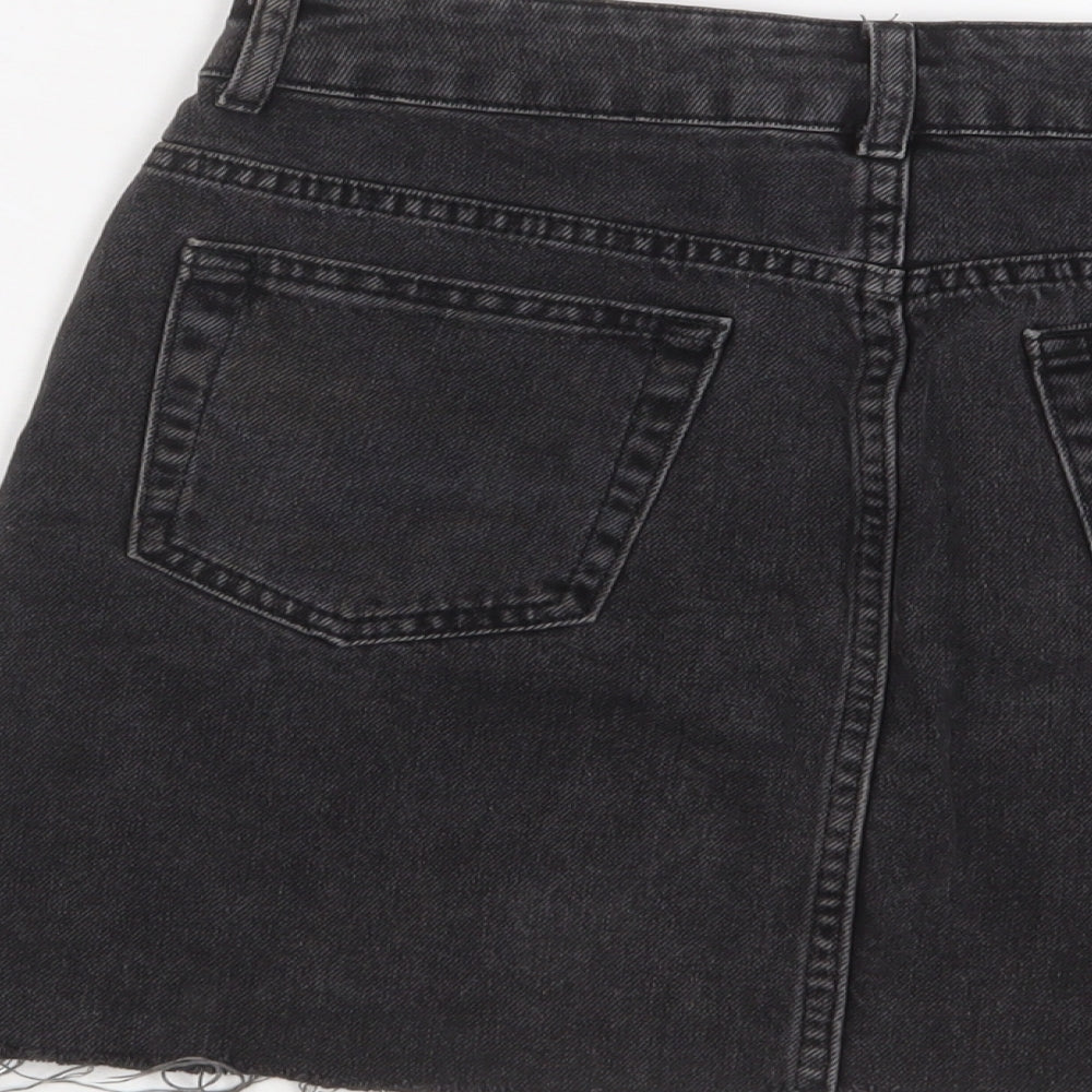 Topshop Womens Black Cotton A-Line Skirt Size 10 Zip