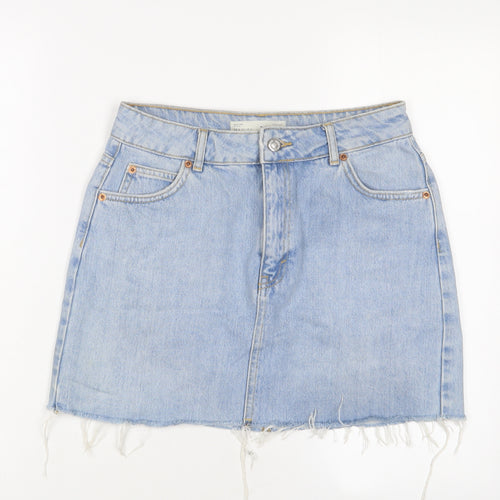 Topshop Womens Blue Cotton A-Line Skirt Size 10 Zip