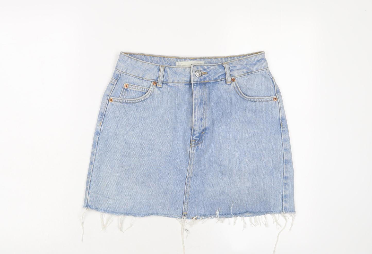 Topshop Womens Blue Cotton A-Line Skirt Size 10 Zip