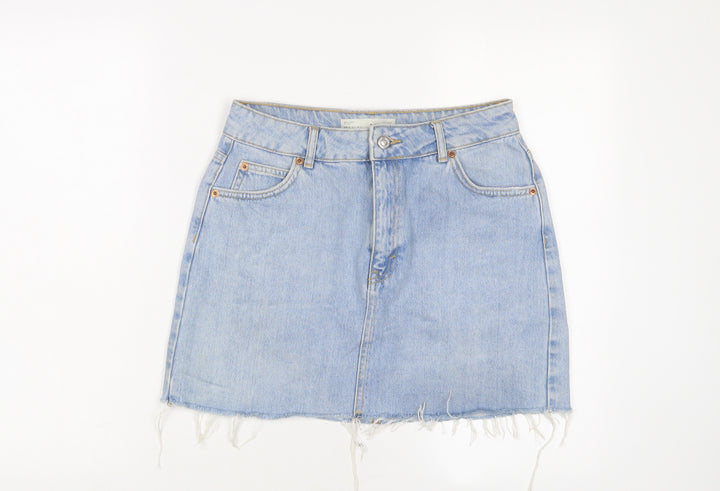 Topshop Womens Blue Cotton A-Line Skirt Size 10 Zip