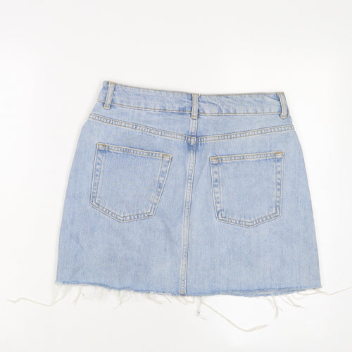 Topshop Womens Blue Cotton A-Line Skirt Size 10 Zip