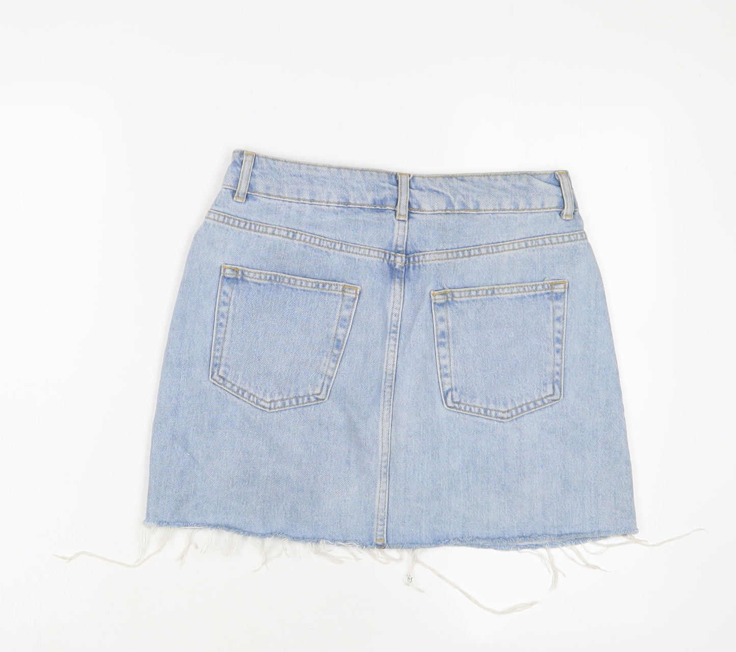 Topshop Womens Blue Cotton A-Line Skirt Size 10 Zip
