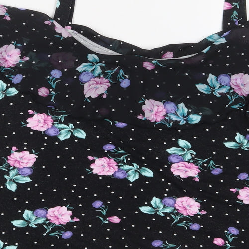 M&Co Womens Black Floral Viscose Basic Tank Size 10 V-Neck
