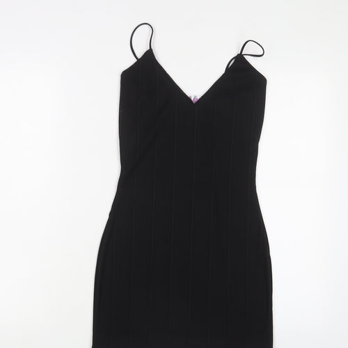 U.MAY Womens Black Polyester Bodycon Size S V-Neck Pullover