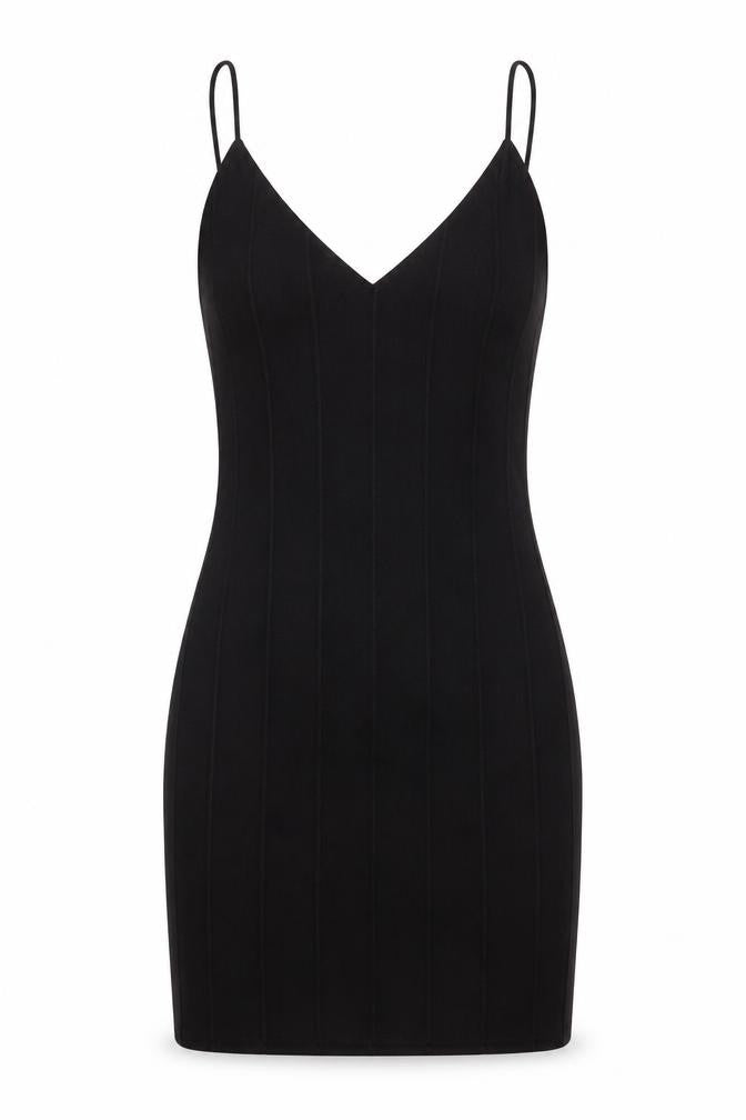 Front view of U.MAY women’s black polyester bodycon, size S, v-neck pullover