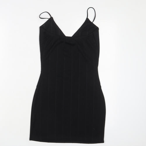 U.MAY Womens Black Polyester Bodycon Size S V-Neck Pullover